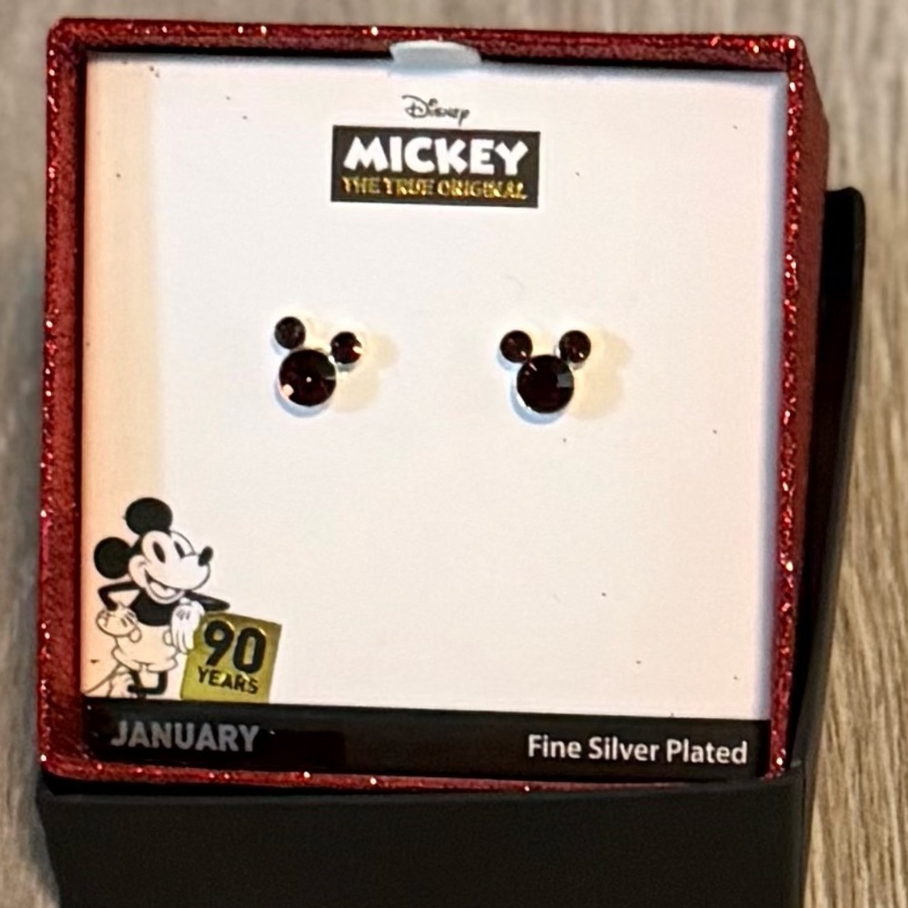 NWTIOB January Birthstone Sparkly Fine Silver Plated Mickey Mouse Earrings